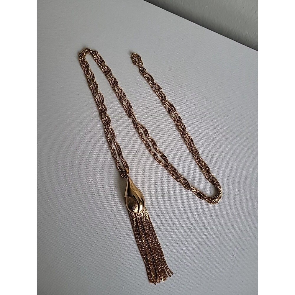 Vintage Gold Tone Long Chain Necklace With Unique Pendant